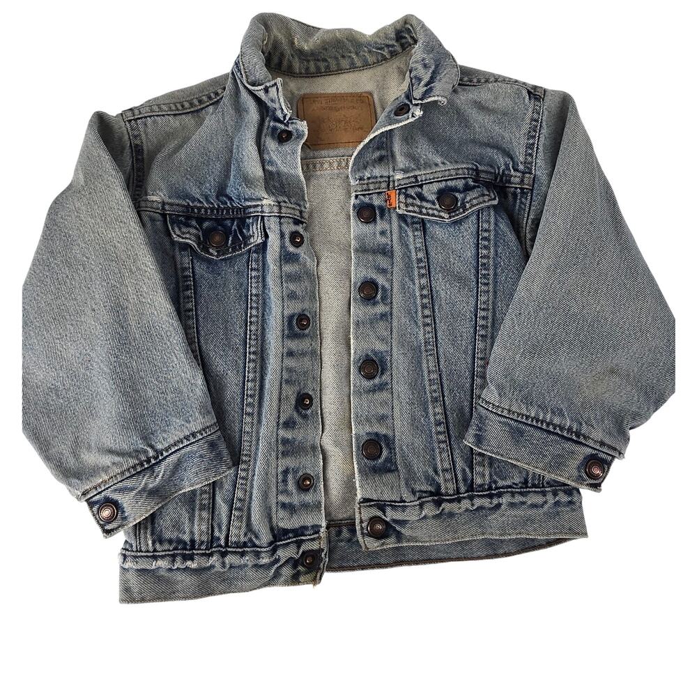 Vintage Orange Tab Levi's Kids Trucker Denim Jean Jacket Lightwash Grunge SZ 7